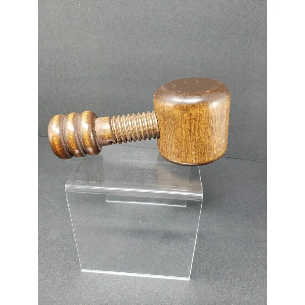 Nut Cracker Wooden Turn Screw Type Vintage Dark Solid Wood Collectible